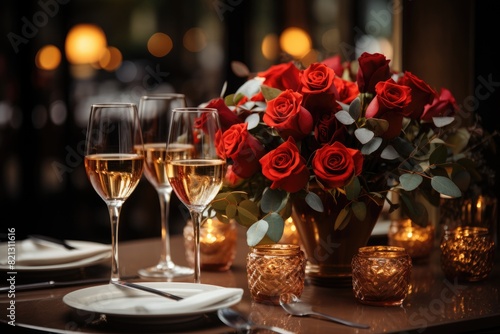 Romantic dinner in candlelight in elegant restaurant.  generative IA