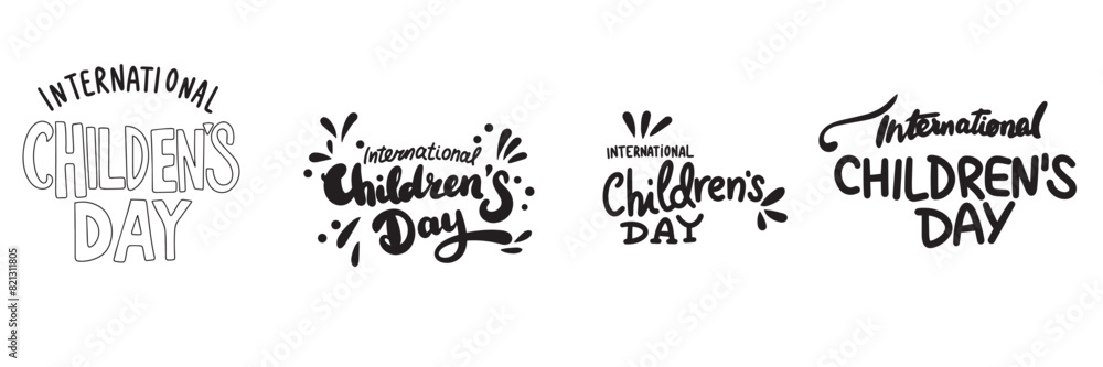 Collection of International Childrens Day text. Hand drawn vector art. Collection of International Childrens Day text. Hand drawn vector art.