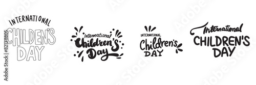 Collection of International Childrens Day text. Hand drawn vector art.