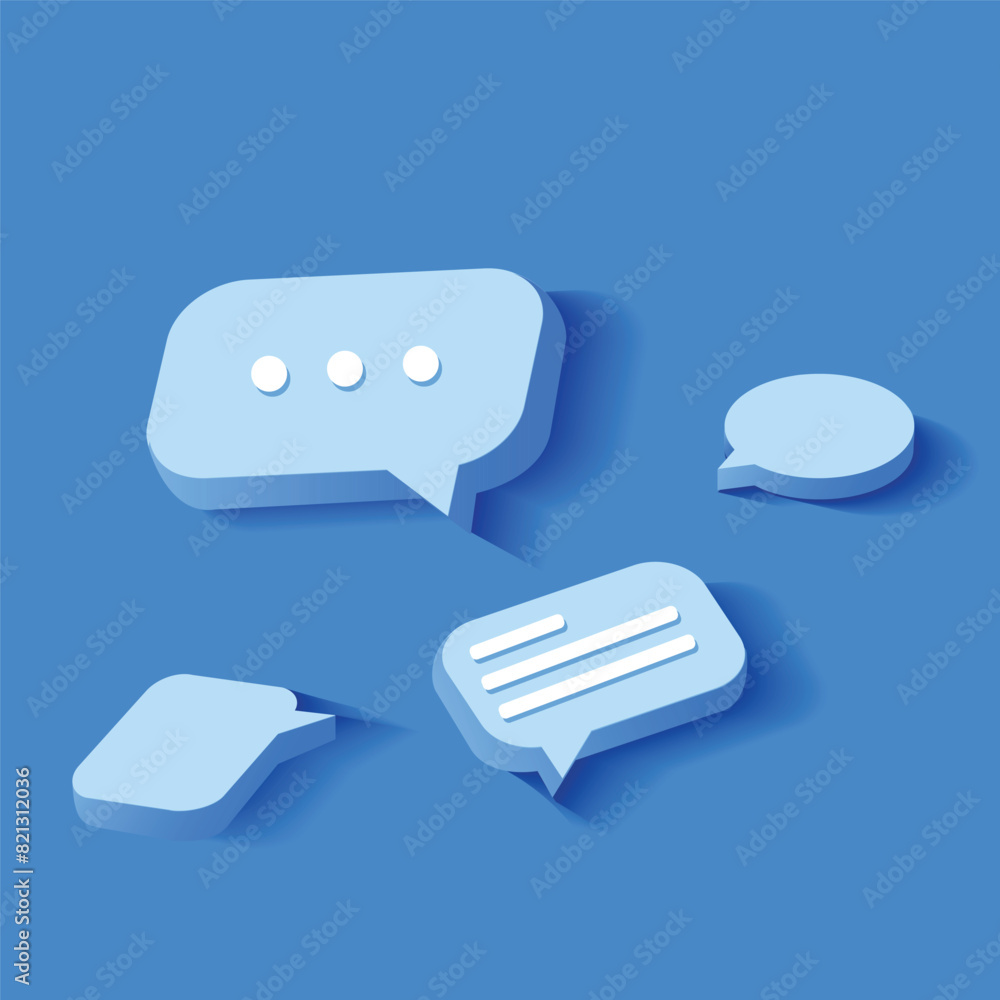 Fototapeta premium social media chat message icons Blank text in various shapes. Comments. Conversation balloon vector set. They have different shapes: square, oval. blue background. 3d
