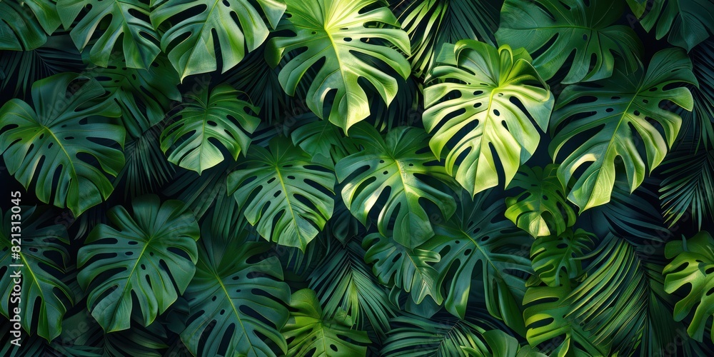 Montera Leaves Wallpaper. Tropical background Montera Leaves Wallpaper. Tropical background