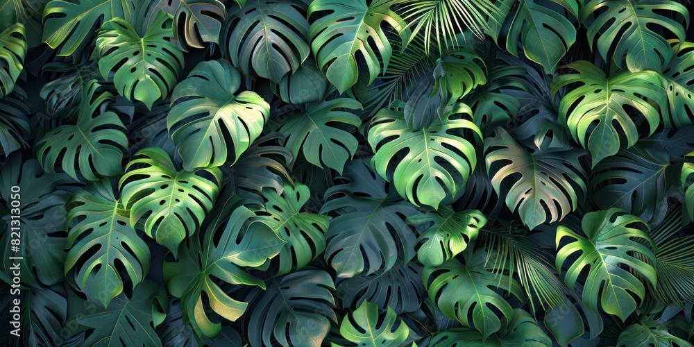 Montera Leaves Wallpaper. Tropical background Montera Leaves Wallpaper. Tropical background