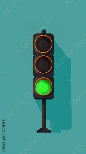 Simple illustration of a traffic light with vibrant green light on a clear background in flat design style photo