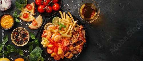 Wallpaper Mural Culinary Contrast - Minimalistic Half Banner Design with Photorealistic Food Divide in Dramatic Style Torontodigital.ca