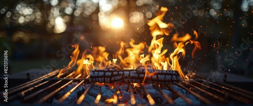 Close Up of Grill With Flames photo