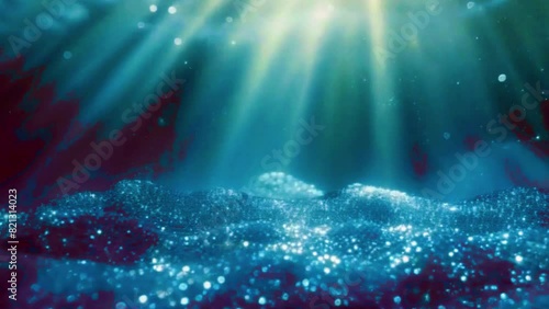 Glitter particles descend as soft light rays mimic the movement of waves, creating an underwater effect, 4K High-Quality Home Background Video photo