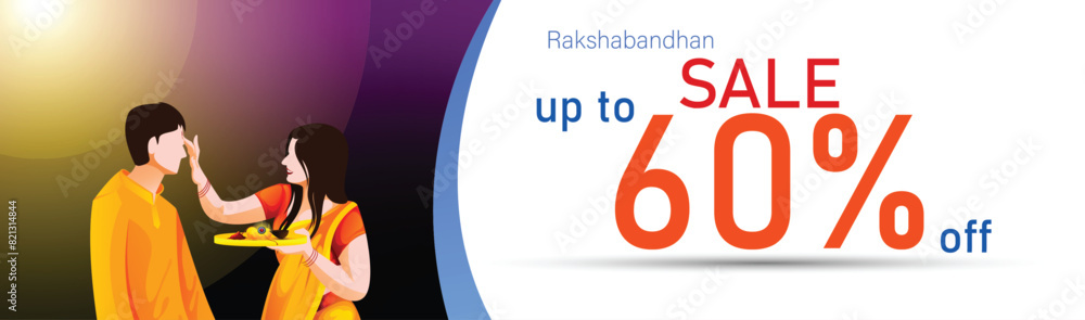Creative sale banner designs for an Indian festival, Raksha Bandhan with vector illustration of brother and sister and Rakhi designs Creative sale banner designs for an Indian festival, Raksha Bandhan with vector illustration of brother and sister and Rakhi designs