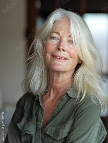 Older Woman in Gray Sweater and White Scarf