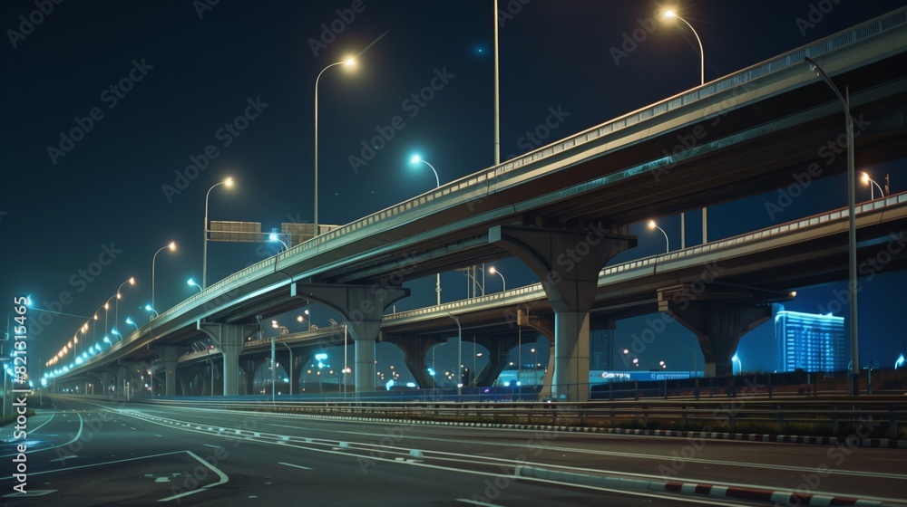 A modern bypass with streetlights forming concentric rings, contrasting the dark highway, boosts safety and appeal.