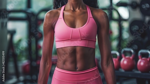 Athletic Woman in Pink Sportswear at Modern Gym - Fitness and Workout Inspiration for Print, Card, Poster Designs