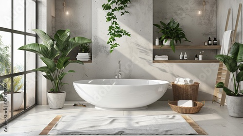 depth and warmth to the interior design of the bathroom  with towels  plants and accessories generative ai