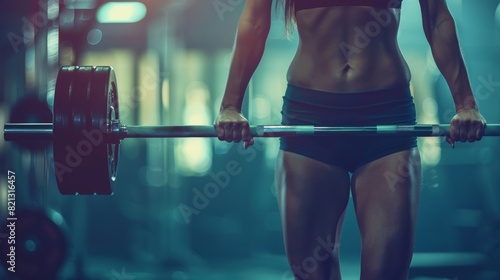 Close-Up Banner of Woman Performing Deadlift Focusing on Form, Fitness Clothing, and Defined Muscles in a Gym Setting