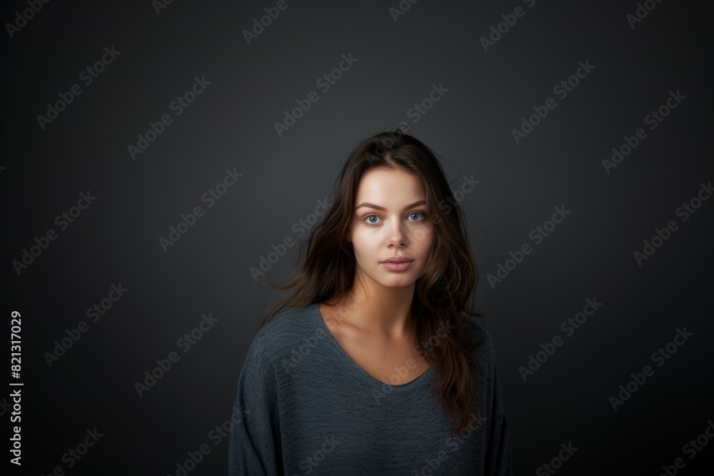 Portrait of an attractive woman on a gray background. Female beauty. Portrait of an attractive woman on a gray background. Female beauty.
