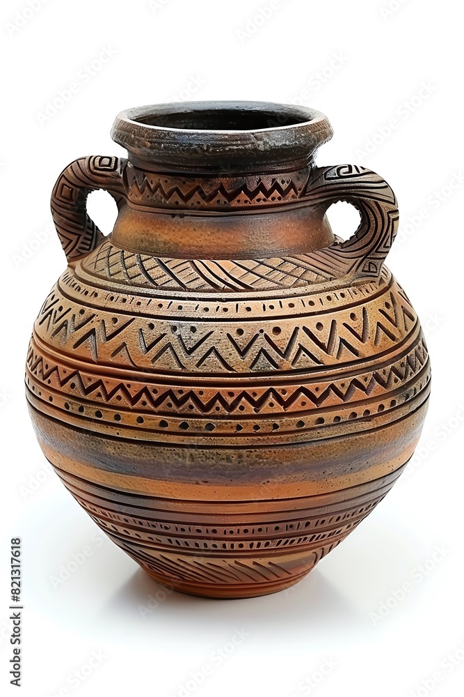 Handcrafted clay pot with intricate patterns and two handles. Perfect for home decor and adding a touch of traditional artistry. Handcrafted clay pot with intricate patterns and two handles. Perfect for home decor and adding a touch of traditional artistry.