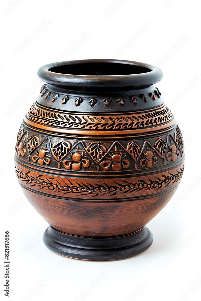 Intricately designed ornamental vase with detailed carvings and a rustic finish, perfect for home decor or as a collectible piece. Intricately designed ornamental vase with detailed carvings and a rustic finish, perfect for home decor or as a collectible piece.