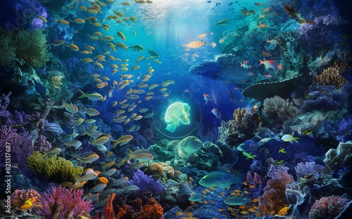 Underwater marine life illustration background.
