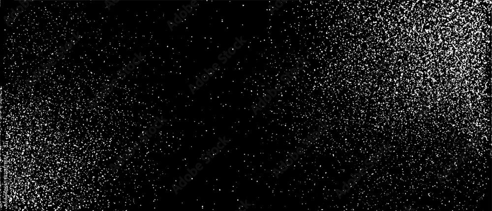 Snow, stars, twinkling lights, rain drops on black background. Abstract vector noise. Small particles of debris and dust. Distressed uneven grunge texture overlay.