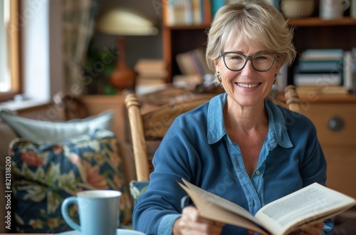 Woman Sitting at Table With Book and Coffee