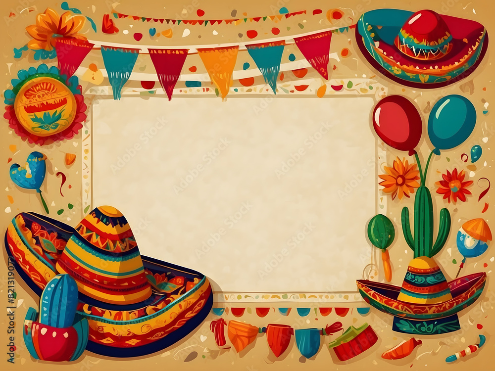 Obraz premium Mexican fiesta, Cinco de Mayo, birthday elements, and icon design.