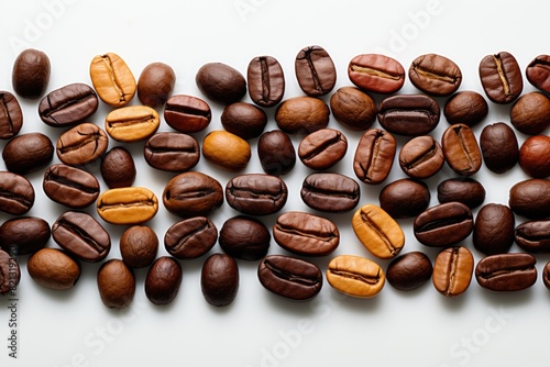 Upper view of coffee beans in a white background space for text  generative IA