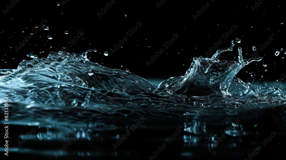 Glowing Water Splash, Dark Blue Background
