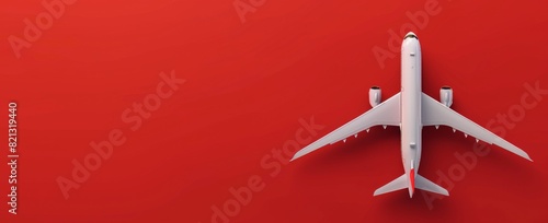 Airplane Flying in the Air on Red Background