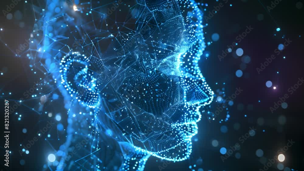 A digital illustration depicting a human head in profile, composed of ...