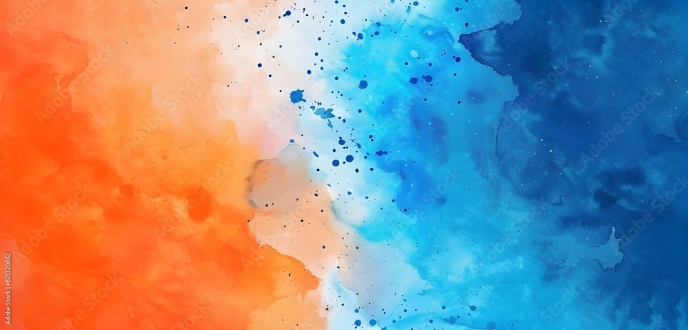 Obraz premium Abstract colorful background in the style of watercolor paint splash, bright colors of orange and blue 