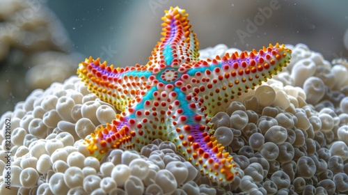 Close Up of a Starfish on Coral