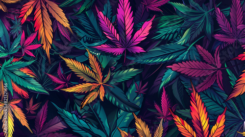 Vibrant and diverse palette of cannabis leaf pattern as an intricate artistic background photo