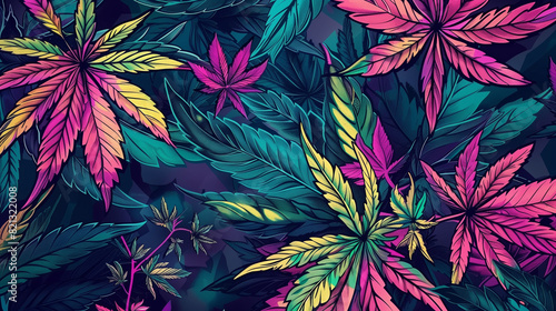 Vibrant and diverse palette of cannabis leaf pattern as an intricate artistic background
