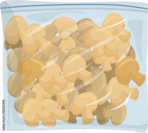 Vector image depicting a transparent, sealed bag full of cashew nuts