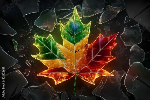 Autumn maple leaf isolated on black background
 photo