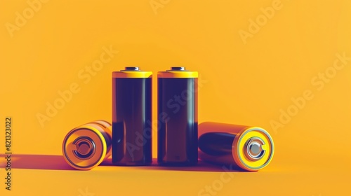 Yellow Background with Four Standing and Lying Batteries photo