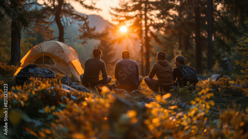 family having fun doing camping.generative ai