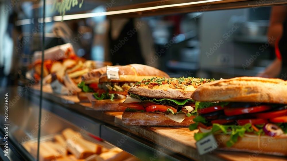 Freshly prepared sandwiches sold in a fast food restauran