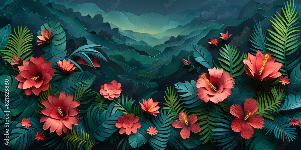 Obraz premium quilting paper, Amazon Rainforest, paper cut style, epic detail,generative ai