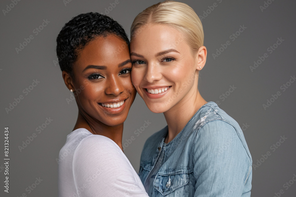 Studio Photoshoot Of Interracial Lesbian Couple Celebrating Unity Stock studio-photoshoot-of-interracial-lesbian-couple-celebrating-unity-stock