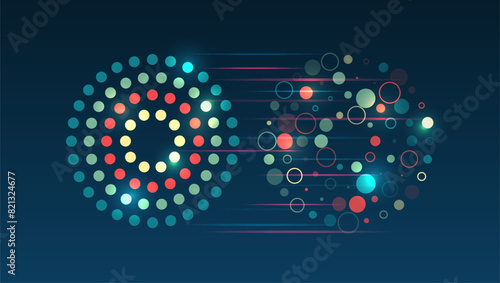 Process of information analysis. Vector illustration, information flow on a dark background. Visualization of sorting a large amount of data.