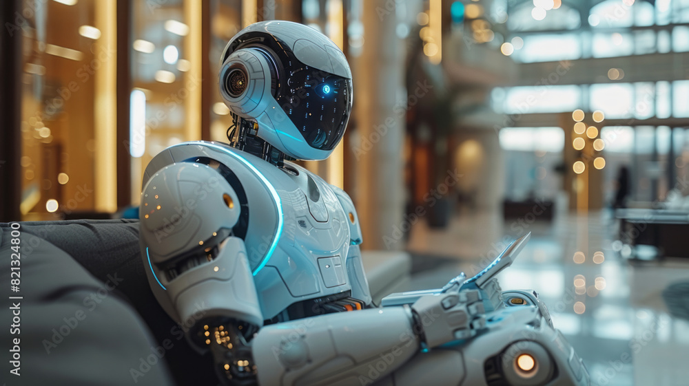 a business person being coached by a robot to online to make a presentation in a modern office,generative ai a business person being coached by a robot to online to make a presentation in a modern office,generative ai