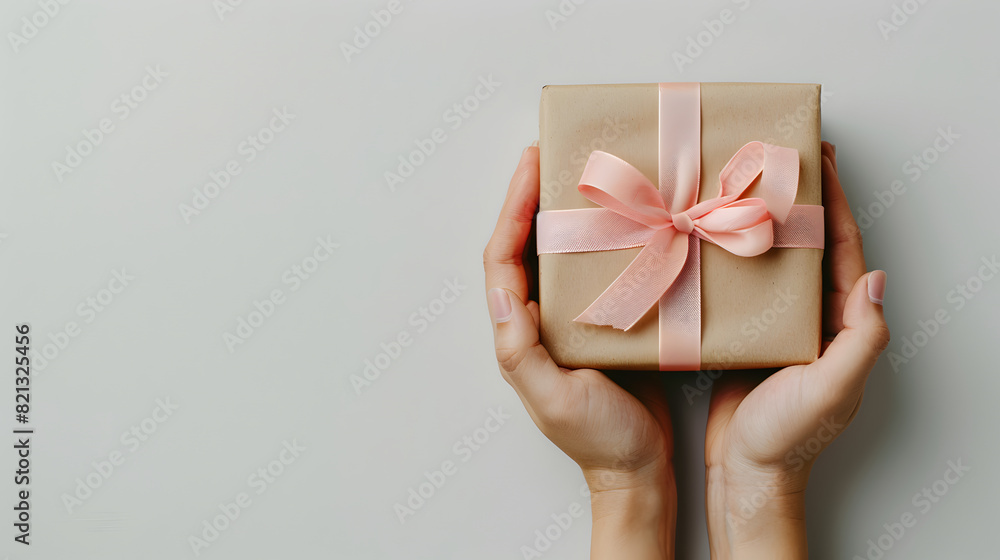 A box with a gift in hand A box with a gift in hand