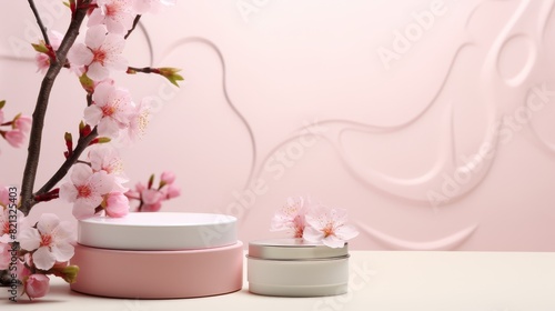 Wallpaper Mural Spring floral beauty display on white podium stand in nature scene   3d mockup render Torontodigital.ca