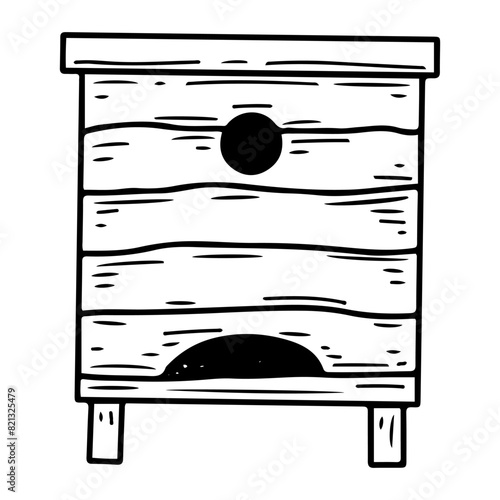 Bee hive doodle. Honey apiary. House for insects. Hand drawn vector sketch illustration.