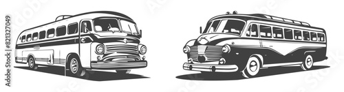 collection of black and white design vector bus car silhouettes,