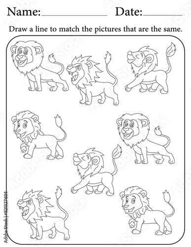 Lion Puzzle. Printable Activity Page for Kids. Educational Resources for School for Kids. Kids Activity Worksheet. Match Similar Shapes © AhmedSherif
