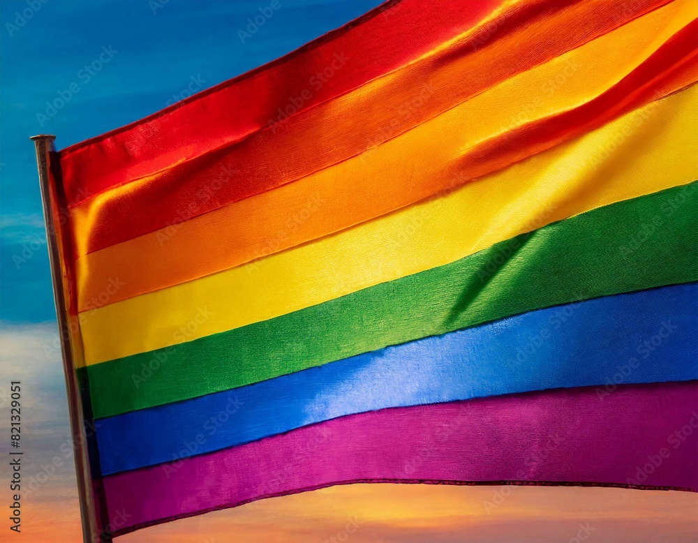 raised, shiny lgbt flag with bright colors, graphic, background texture close-up, macro shot of fabric, textiles, synthetics, queer pride month