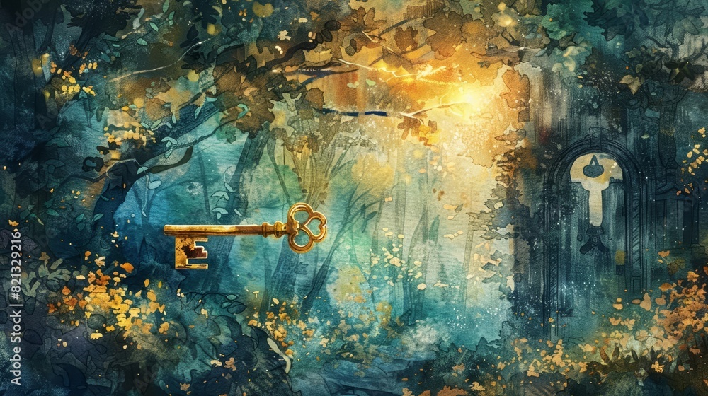 Enchanted Key Graphics A cute water color of a golden key, shining with a magical aura ...