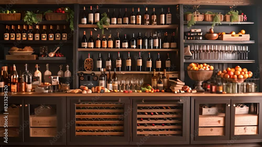 This wine bar showcasing a variety of wine bottles displayed on shelves. This wine bar showcasing a variety of wine bottles displayed on shelves.