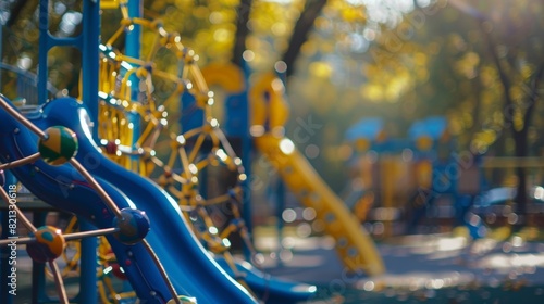 A childrens play area with slides swings and climbing structures inspired by the different components of a nuclear reactor.