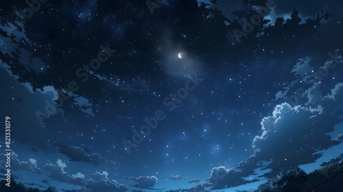 Blue sky  white Clouds with moon scenery background 